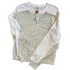 Pink Victoria's Secret Cotton 2 Long Sleeve Crew Neck Mid-Length Gray White L